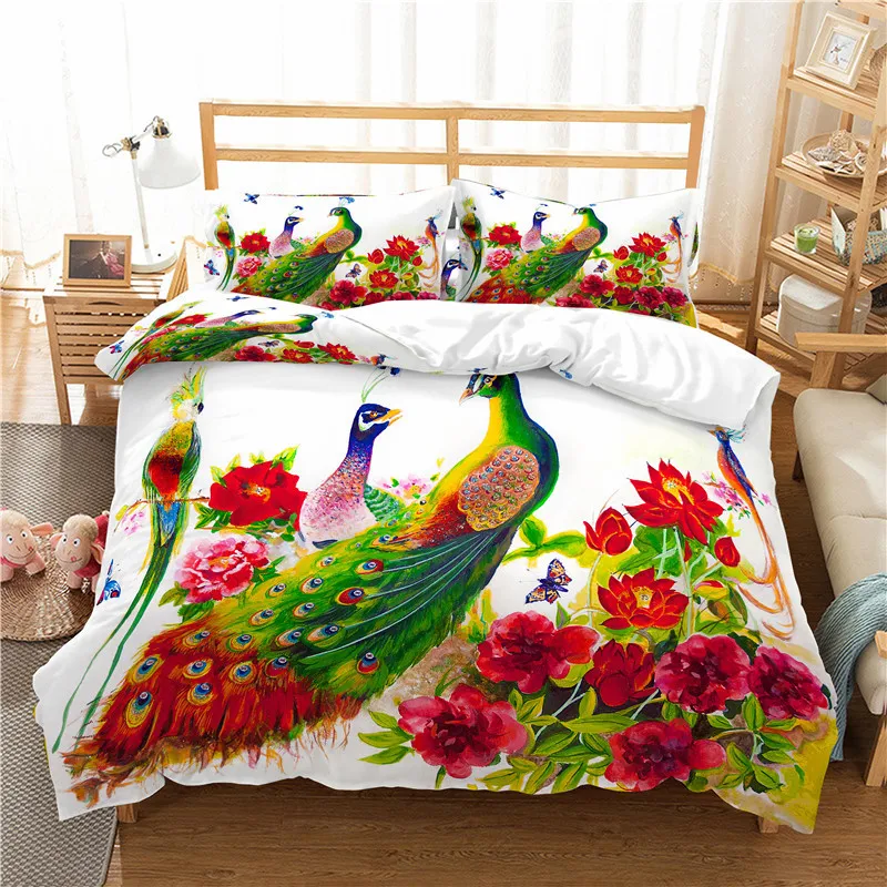 Домашний текстиль Роскошные 3D с принтом Павлин для девочек 2/3 шт. удобные