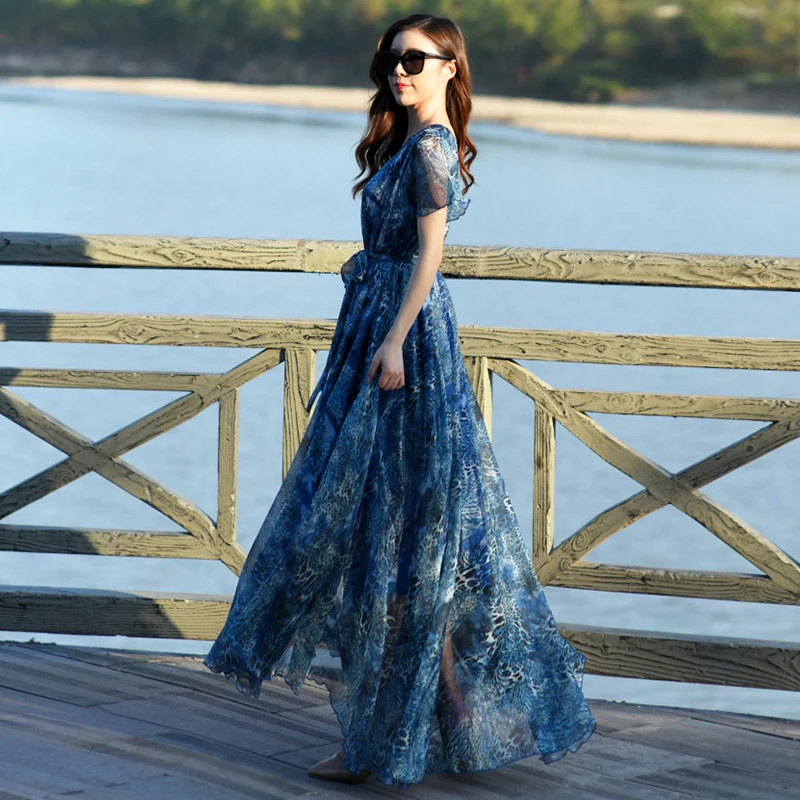 Женские весенне летние взлетно посадочной полосы большой Размеры Макси платье