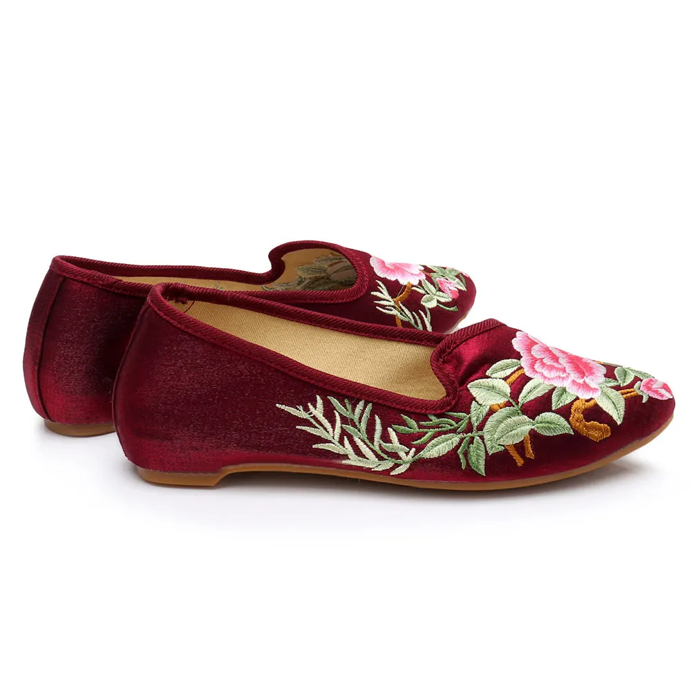 Veowalk хлопковая ткань с вышивкой женские балетки острым носком на плоской подошве