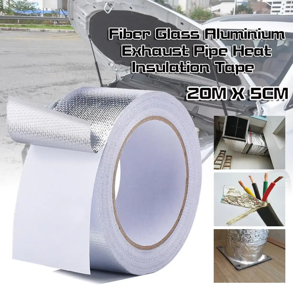 

1 Roll 20M Car Motorcycle Pipe Fiberglass Heat Shield Self-adhesive Reflective Foil Tape Thermal Insulation Band Exhaust