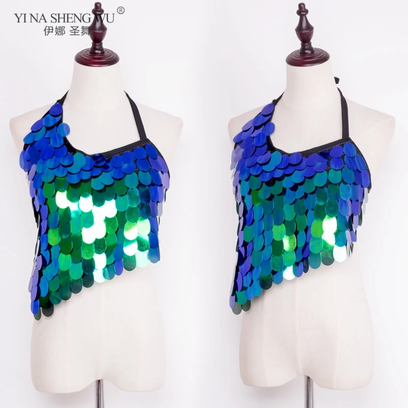 

Women Belly Dance Costume Top Hip Scarf Lady Mermaid Sequined Bellydance Short Hip Scarf Wrap Belt Sequin Fish Scale Dancewear