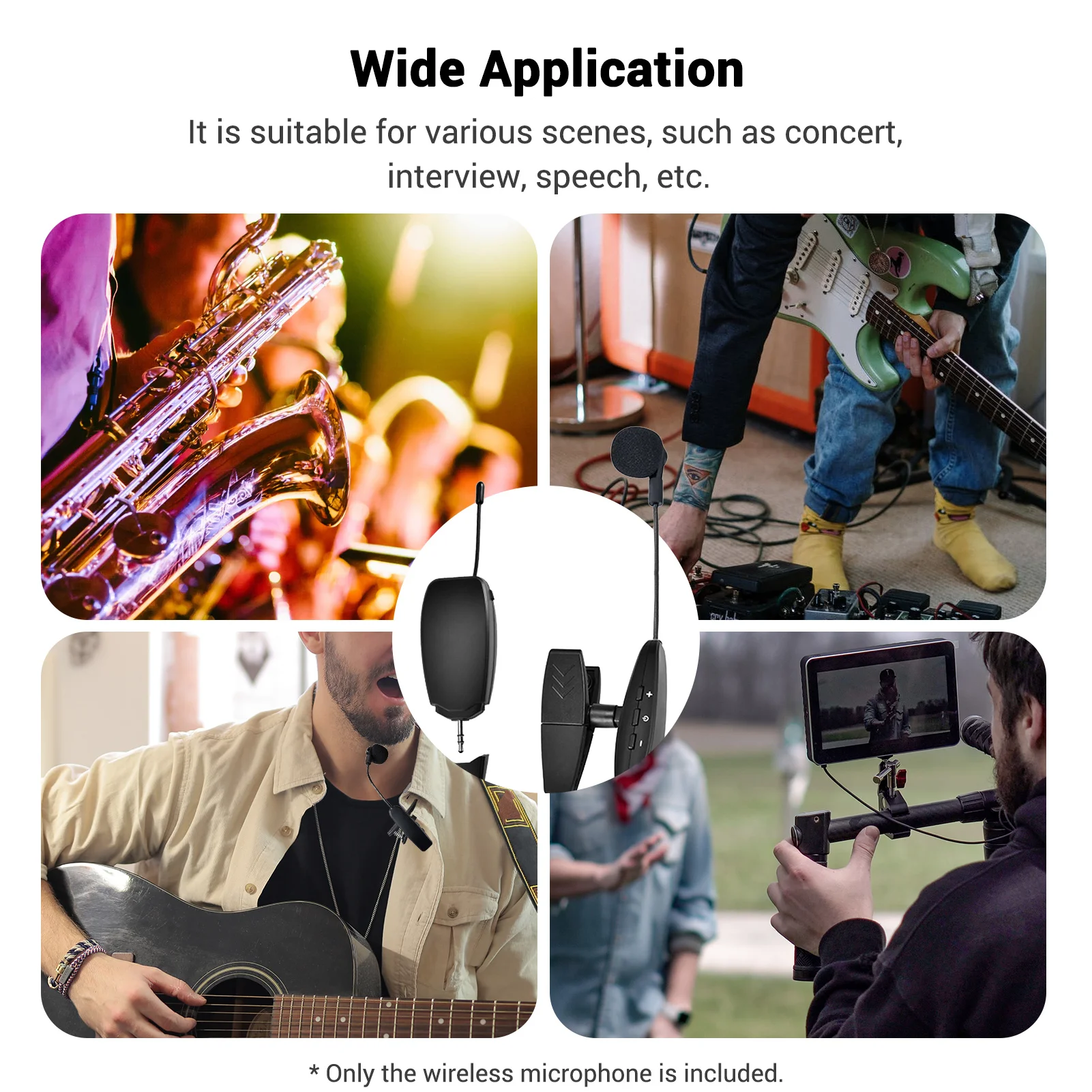 

UHF Wireless Cardioid Condenser Microphone Clip-on Musical Instrument Mic for Saxophone Trumpets Clarinet