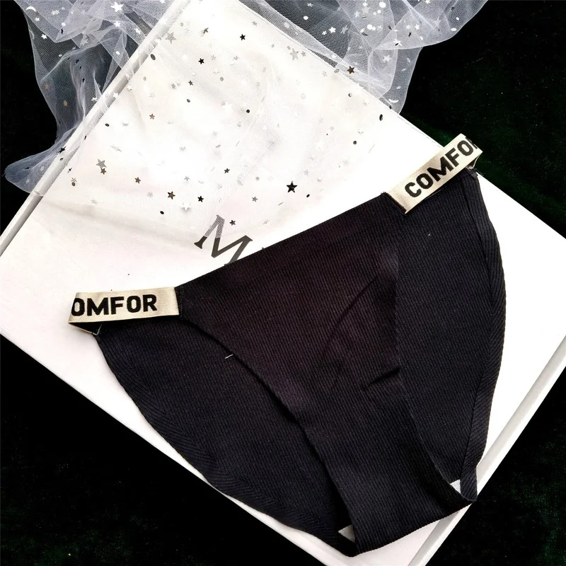 

Women Cotton Briefs Female Solid Color Letter Waist Low-Rise Underwear for Ladies Sexy Briefs Comfortable Brief Woman Lingerie