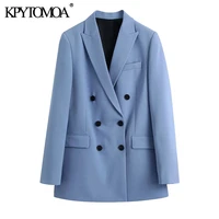 kpytomoa women 2021 fashion double breasted loose fitting blazer coat vintage long sleeve pockets female outerwear chic tops
