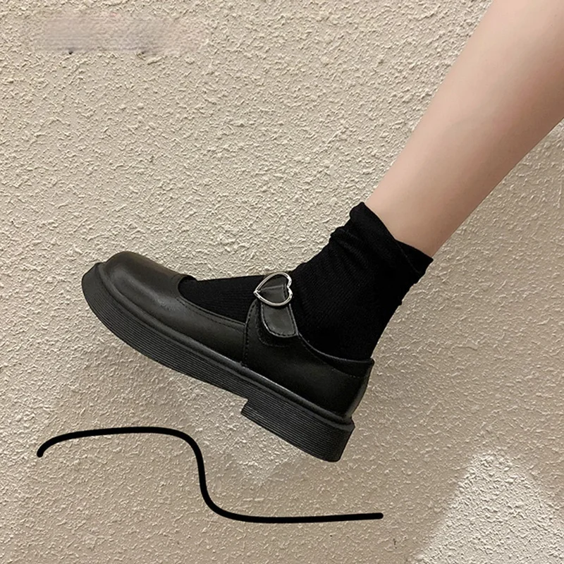 

Student Shoes College Girl shoes Women Creepers Cosplay Jk Heart-Shaped Japanese School Girl Loafers Vintage