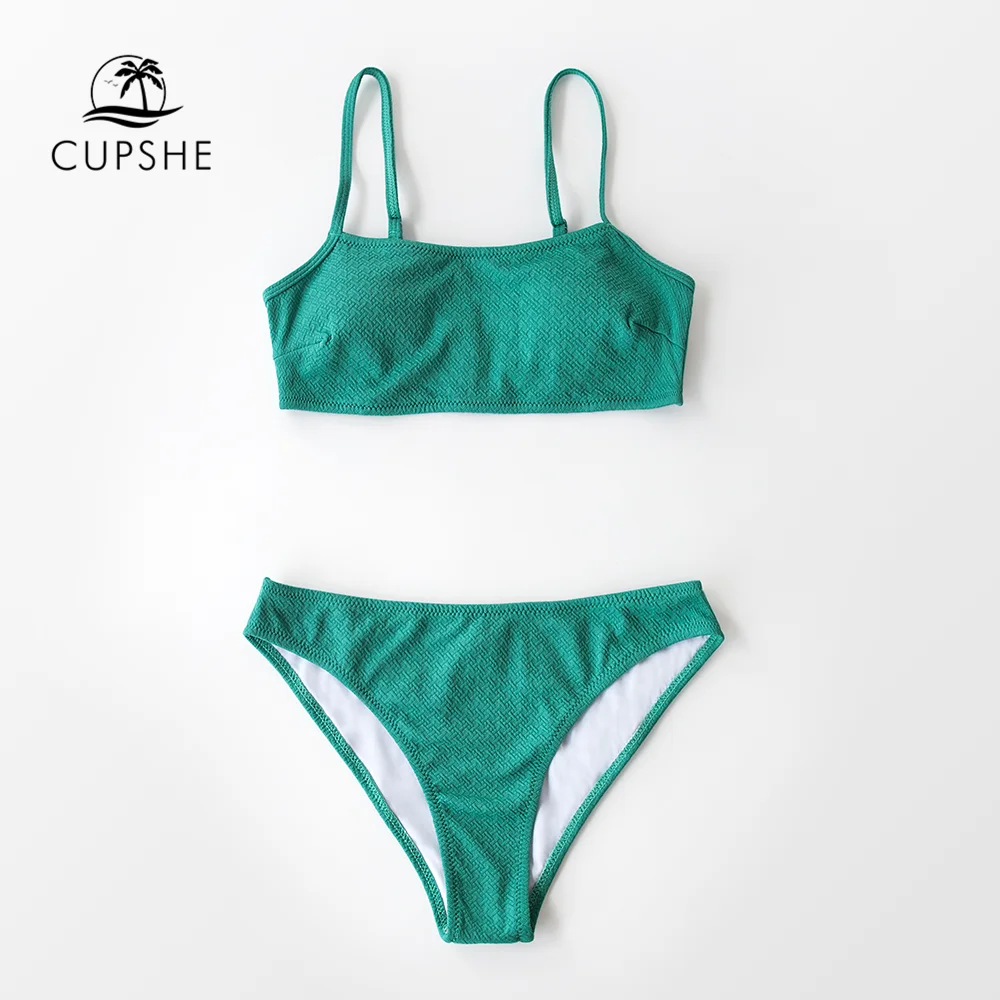 CUPSHE текстурированный Бирюзовый пикантный комплект бикини с низкой талией