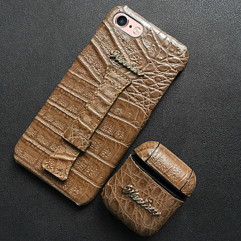 1 Set Brown Крокодиловая кожа кожаный ремешок чехол для телефона для iPhone X 7 8 6 6S Plus XS чехол для MAX XR наушники из искусственной кожи чехол для Airpods - Цвет: 1 Set Brown
