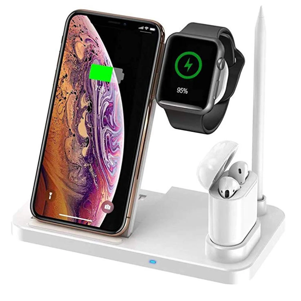 4 в 1 зарядная док станция для Apple Watch IPhone XR XS X 8 iWatch 3 2 Samsung S10 S9 10 Вт Беспроводная QI