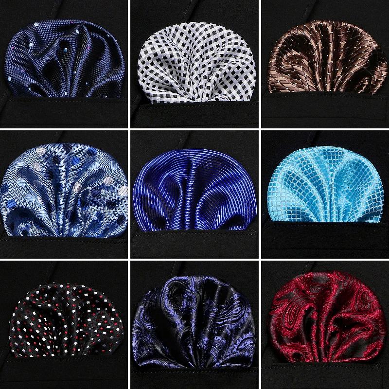 Мужские 100% шелковые носовые платки с цветочным узором пейсли в полоску карманные