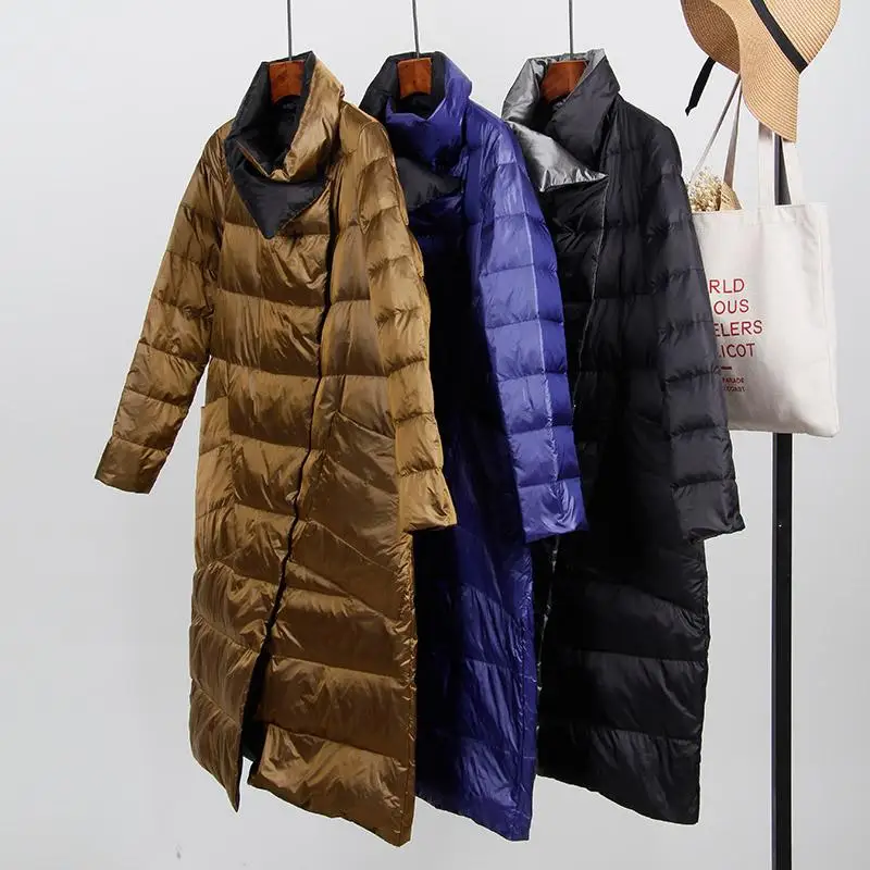 

ZCWXM Winter Double Sided Ultra Light 90% White Duck Down Jacket Women Slim Down Coat Single Breasted Warm Parkas Snow Outwear