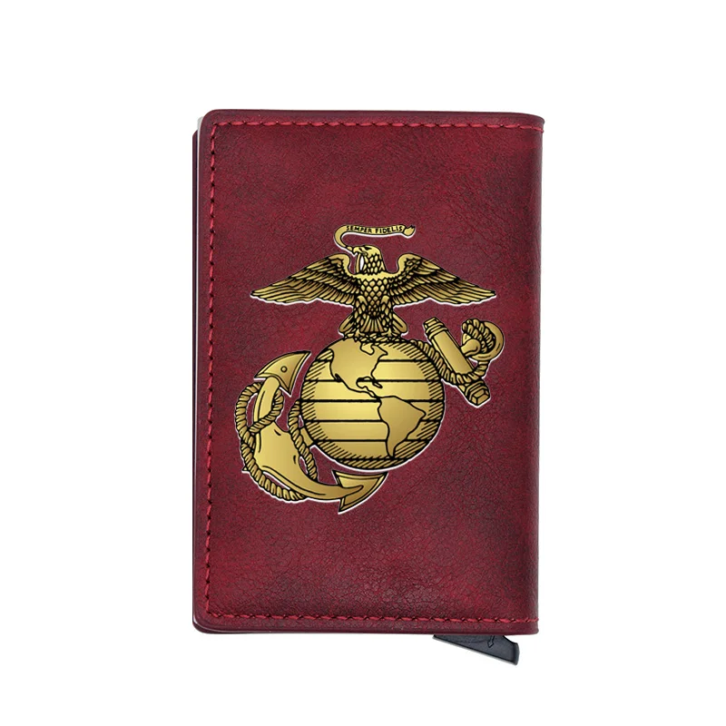 

Classic Black Marines Digital Printing Card Holder Leather Wallet Charm Men Women Aluminium Slim Mini Short Purse