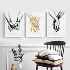 Скандинавский плакат, черно-белые холщовые принты с удержанием рук, влюбленные, цитаты, настенные картины для гостиной, абстрактный минималистичный декор, G