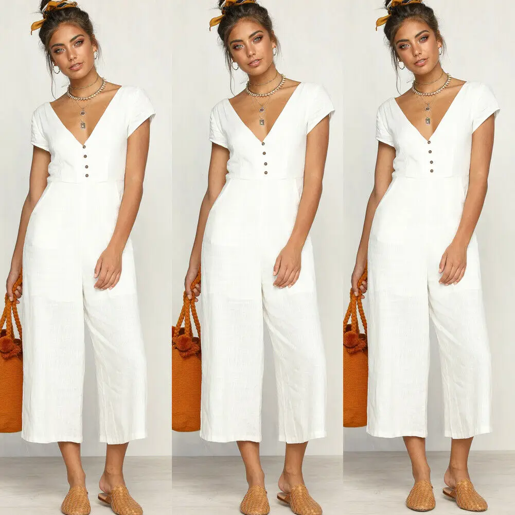 Женский пляжный комбинезон с коротким рукавом v-образным вырезом вечерние