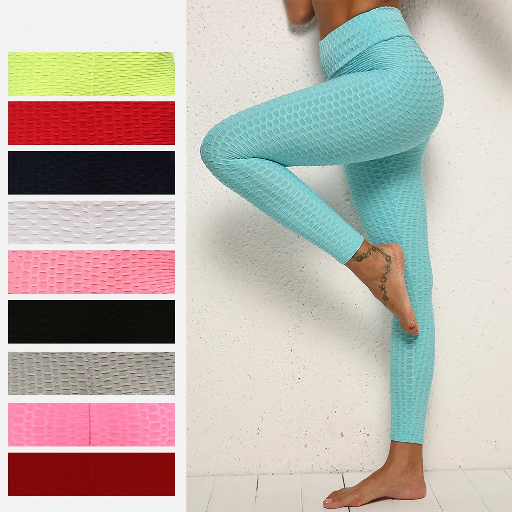 

Wpmen Yoga Leggings Colorvalue Peach Butt Jacquard Bubble Yoga Pants High Waist Hip Lift Sport Fitness Energy Seamless Leggings