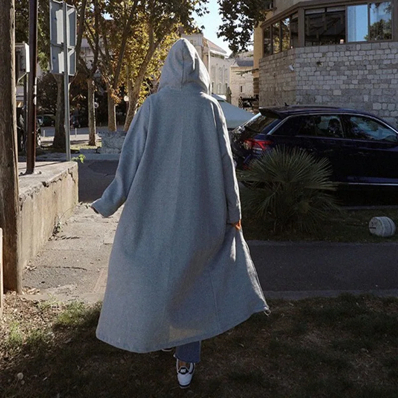 

LANMREM Loose causal hooded zipper long sweatshirt famale 2021 autumn clothes women's medium and long size overknee coat 713