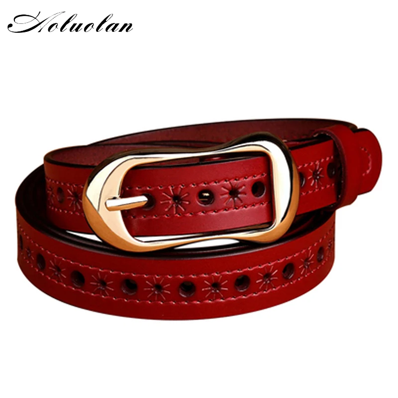 Aoluolan Vintage Genuine leather belt woman Luxury Designer belts Female high Quality Pin Buckle Belts For Women Waistband