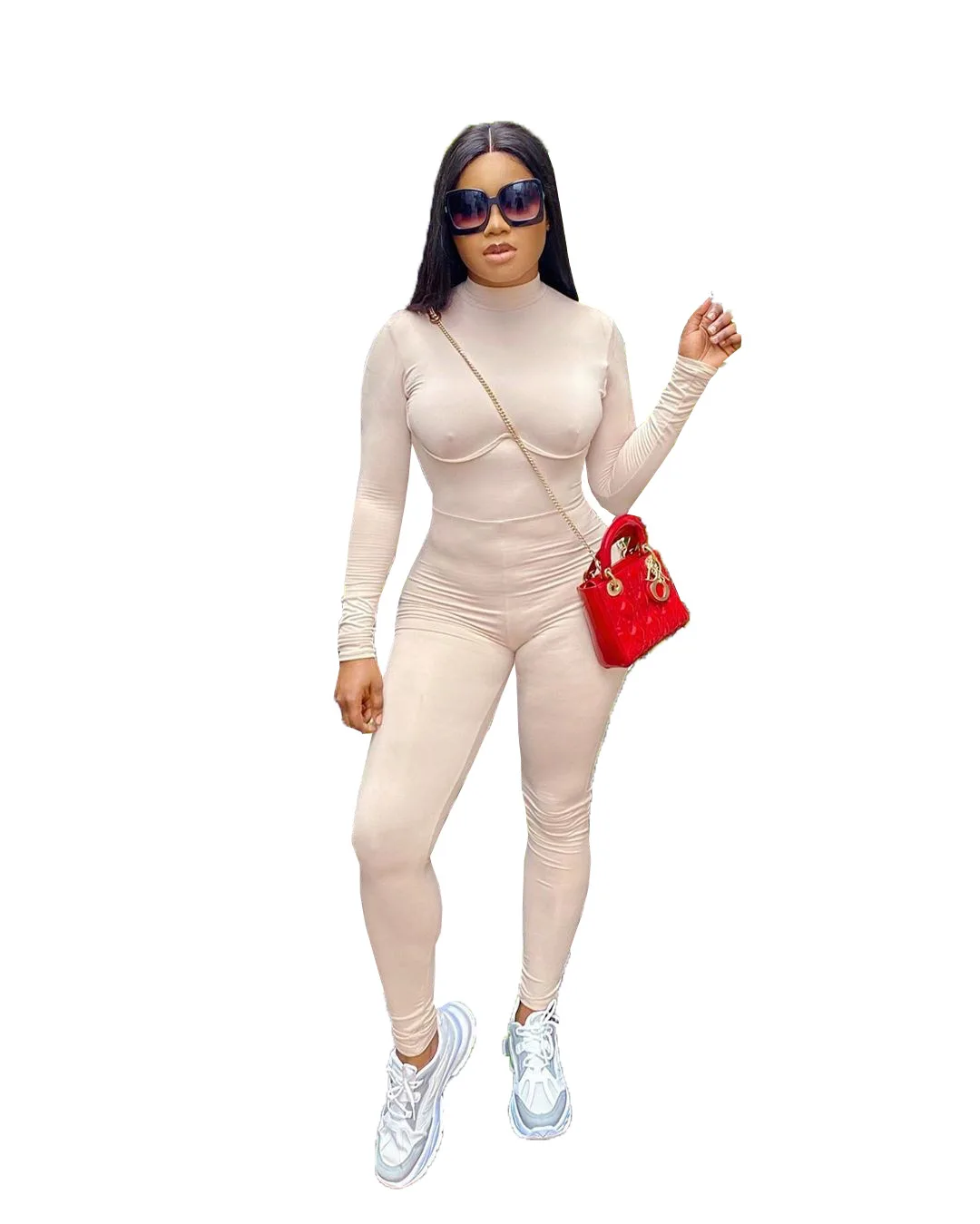 

4A5192 Autumn Winter Women Casual Jumpsuit Playsuit Solid Skinny Rompers Plus Size