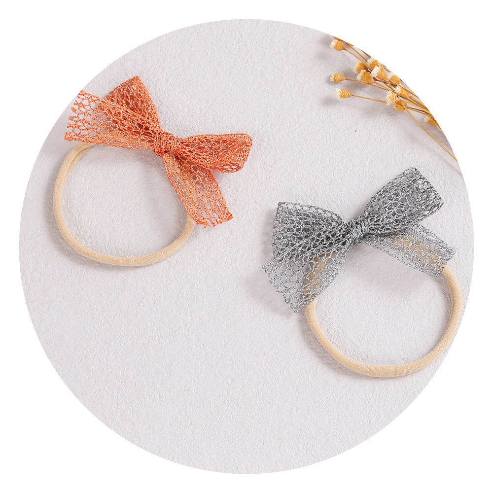 Diademas para beb&eacute; de Color s&oacute;lido para ni&ntilde;a, diadema con lazo de encaje, accesorios para el cabello de reci&eacute;n nacidos, banda de cabeza el&aacute;stica suave de nailon fino-0