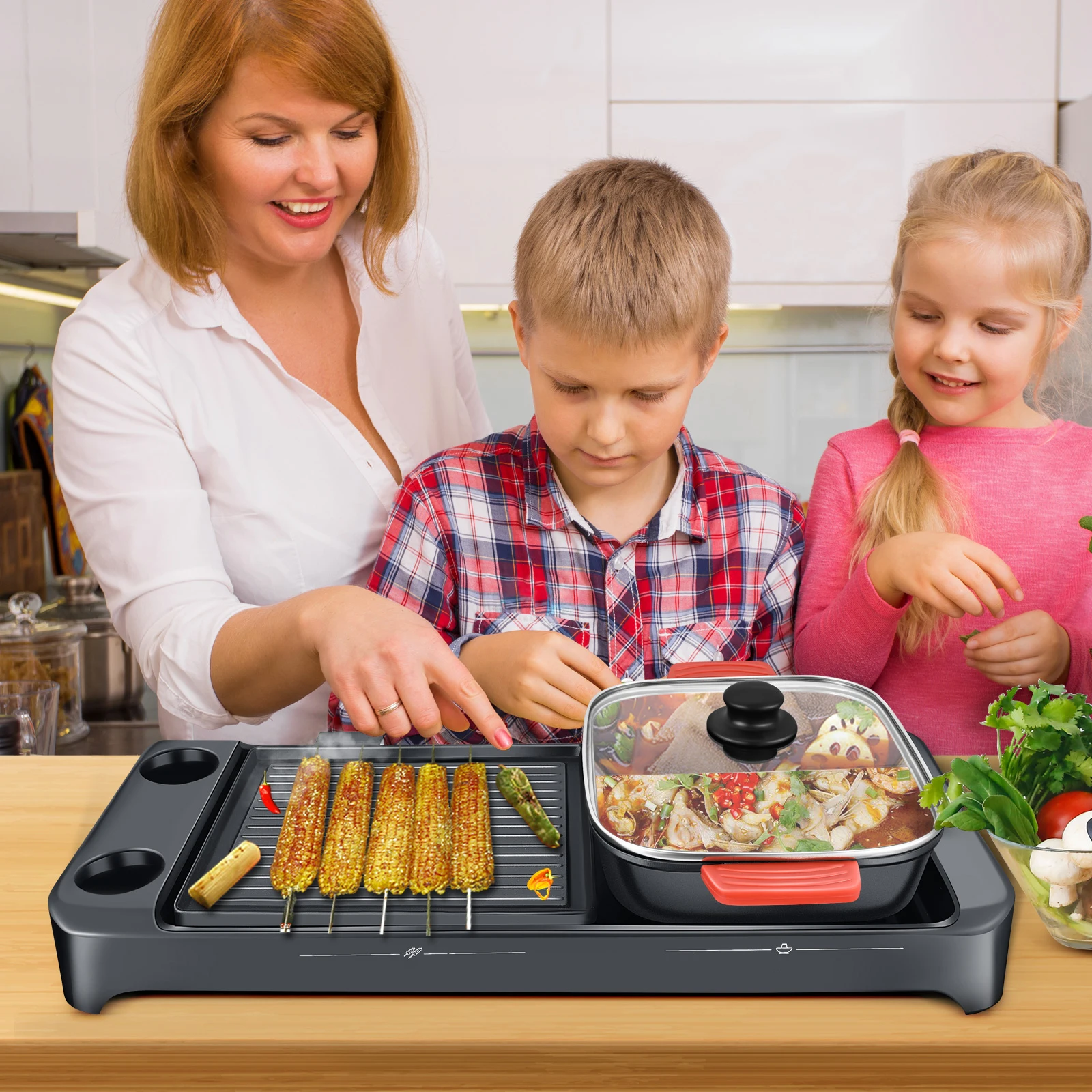 110v 220v electric grill hot pot 2 in 1 household multifunctional electric barbecue grill indoor hot pot non stick pan divider free global shipping