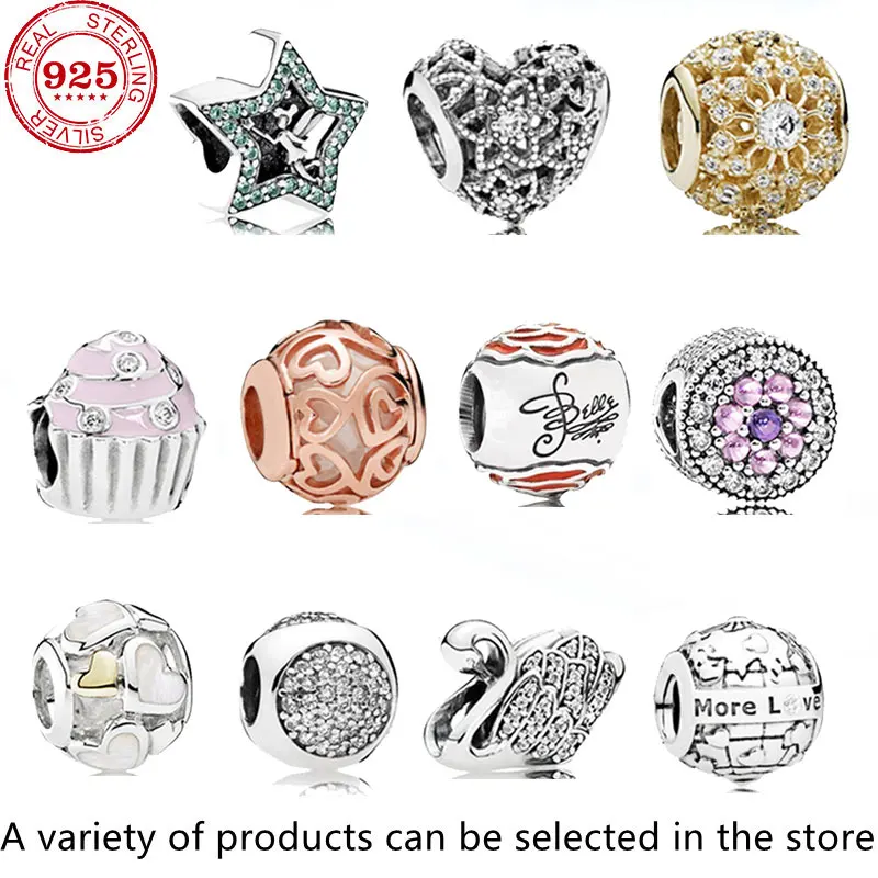 

2021 New Hot sale luxury Real 925 Sterling Silver pan beads Fit Original Charm bracelet For Women fashion sweet DIY Jewelry