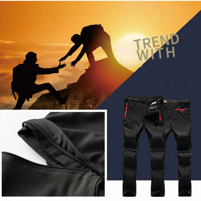 

2020 Hiking Pants Men New Style Fashion Hot Outdoor Hiking Men's Warm Thin Trousers Patchwork Windproof Waterproof Long Pants