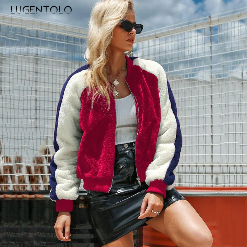Lugentolo/женские куртки; сезон осень-зима; модная новинка; Одинаковые цвета с длинными рукавами; простая плюшевая Повседневная теплая куртка с длинными рукавами