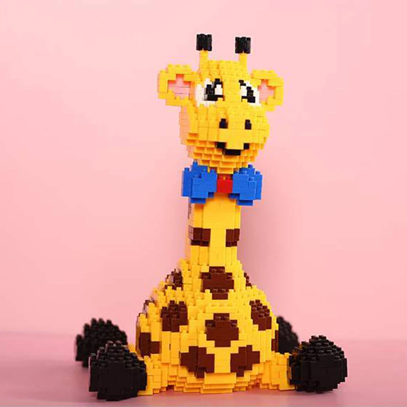 

1250PCS Animal World Yellow Giraffe Sitting Pet Model DIY Mini Diamond Building Block Children's Toy Gift