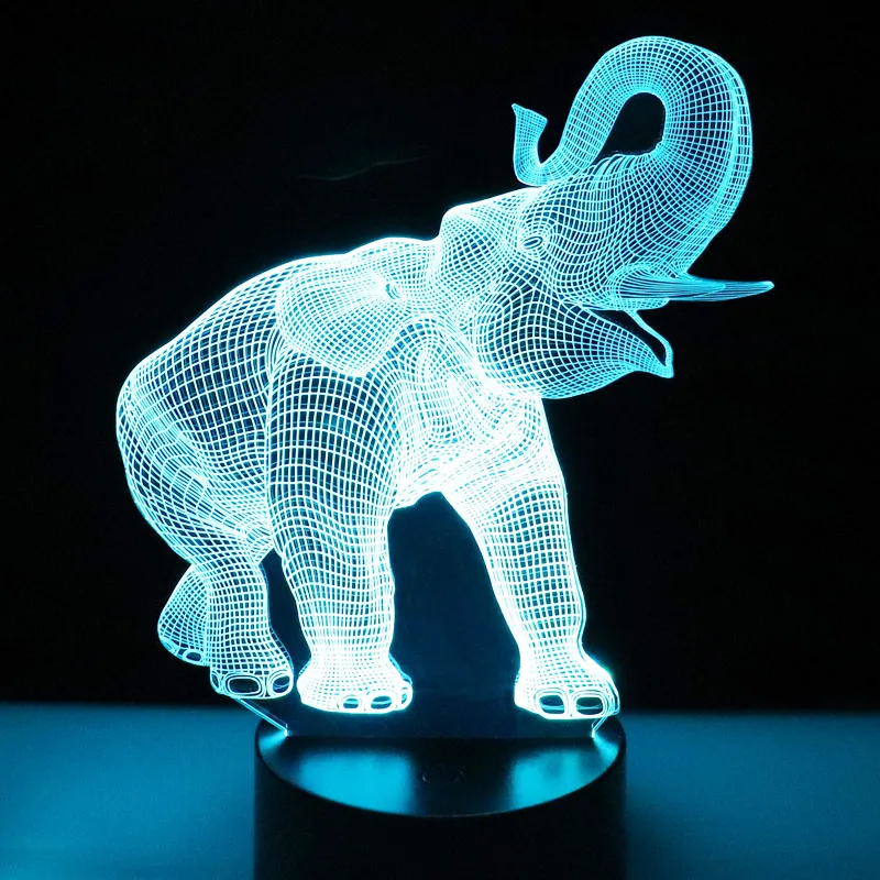 Креативный 3D светодиодный светильник с изображением животных слона Сенсорная