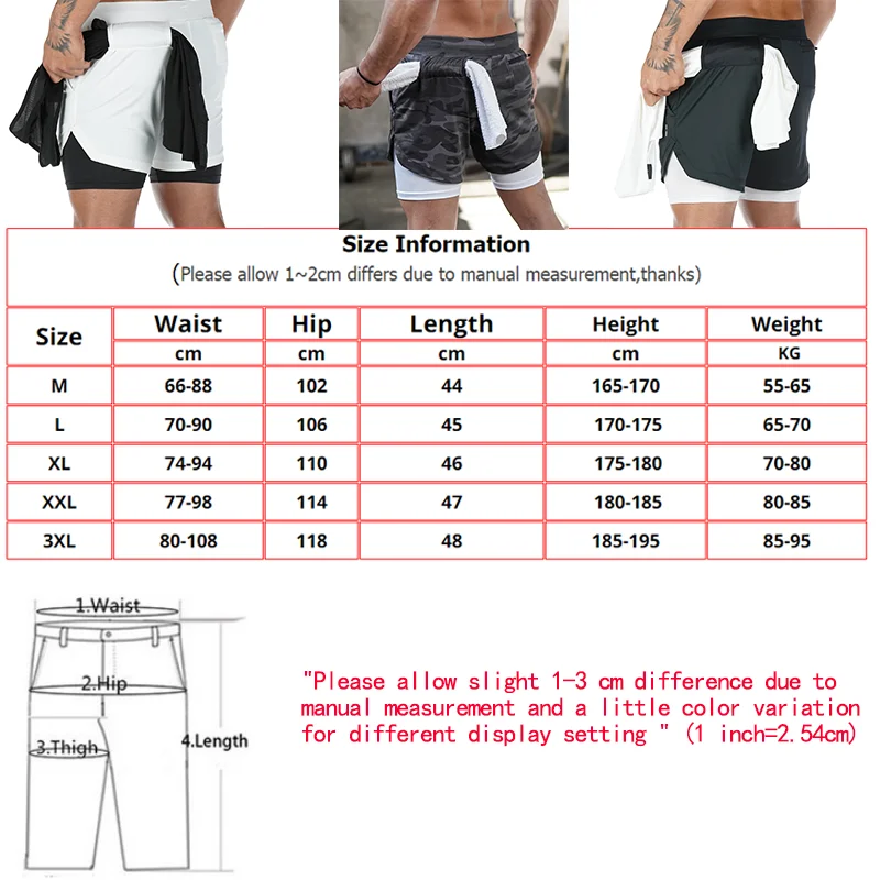 

Running Shorts Men 2 In 1 Sports Jogging Fitness Training Shorts Workout Gym Quick Dry Shorts With Towel Loop and Phone Pocket