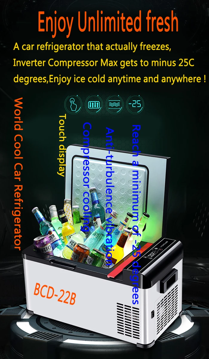 22L AC/DC12/24V auto vehicle camping Refrigerator Cooler Home Fridge Compressor small Freezer fridge ice box Cool-20 Deg.C