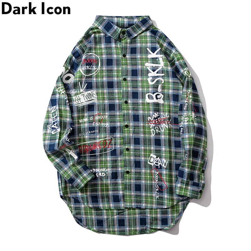 Темно икона граффити клетчатая рубашка мужская передняя короткая задняя длинная
