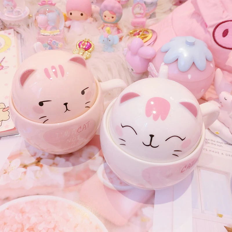 Кружка с изображением милого кота мультяшная розовая кружка для девушек