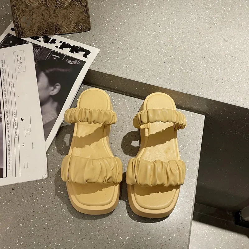 

Height Increasing Thick Bottom 2021 Summer New Korean Style Concise Non-Slip Fashion Casual Elegant Womens Outdoor Slippers