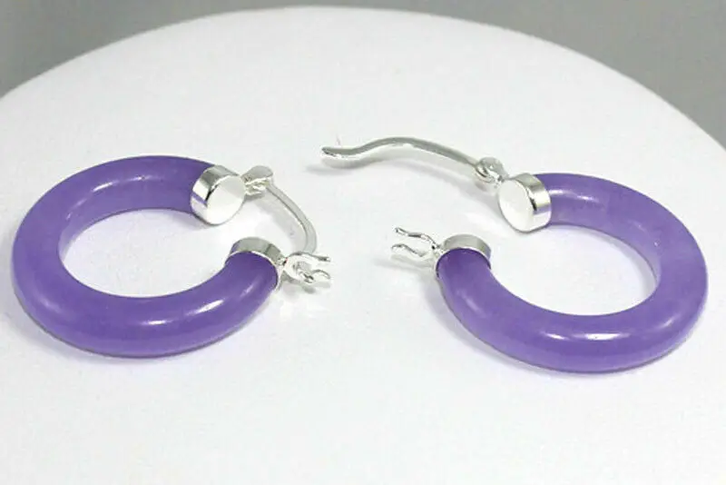

Women Purple Jade Hoop Stud Earrings Wedding Party For Gifts Fine Earrings