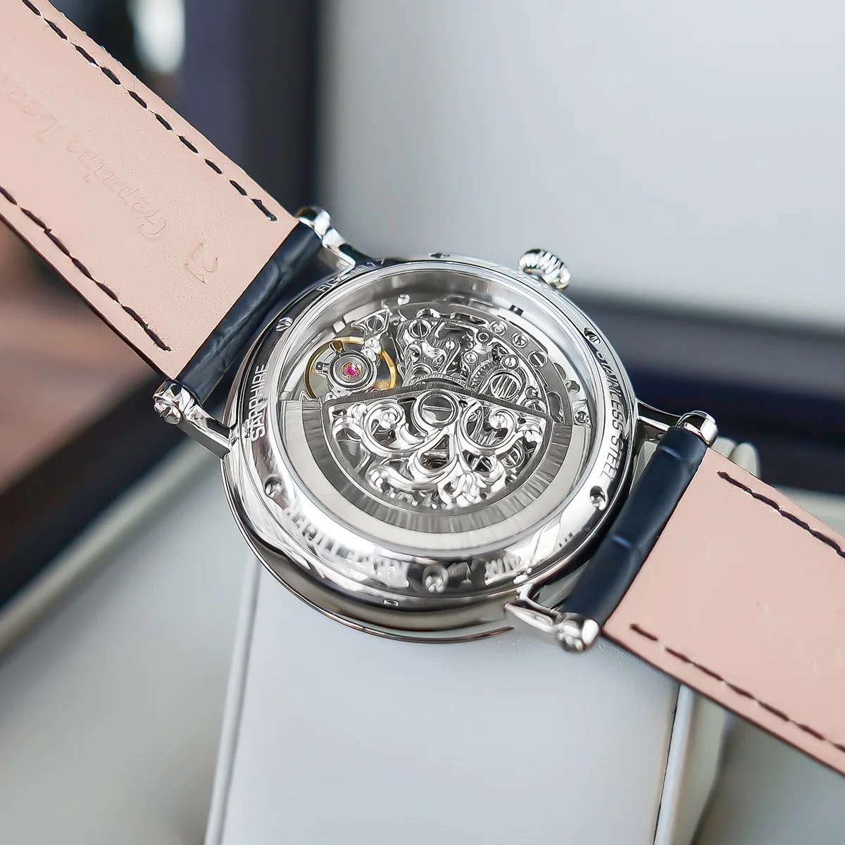 Часы Reef Tiger/RT деловые винтажные мужские автоматические часы с кожаным ремешком