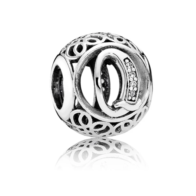 

Alphabet Letter Q Charms With Clear CZ ,925 Sterling Silver Beads Fit Original Pandora Bracelets & Necklace for Women Jewelry