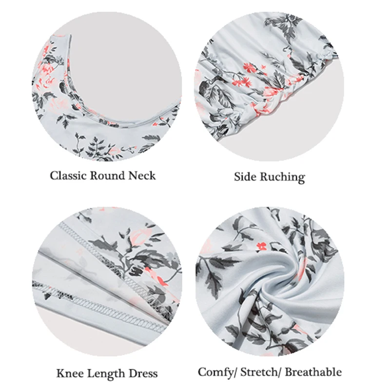 Women Summer Printing Maternity Sleeveless Dresses Casual Maternity Tank Dress Round Neck Side Ruched Pregnancy Dress Baby Showe