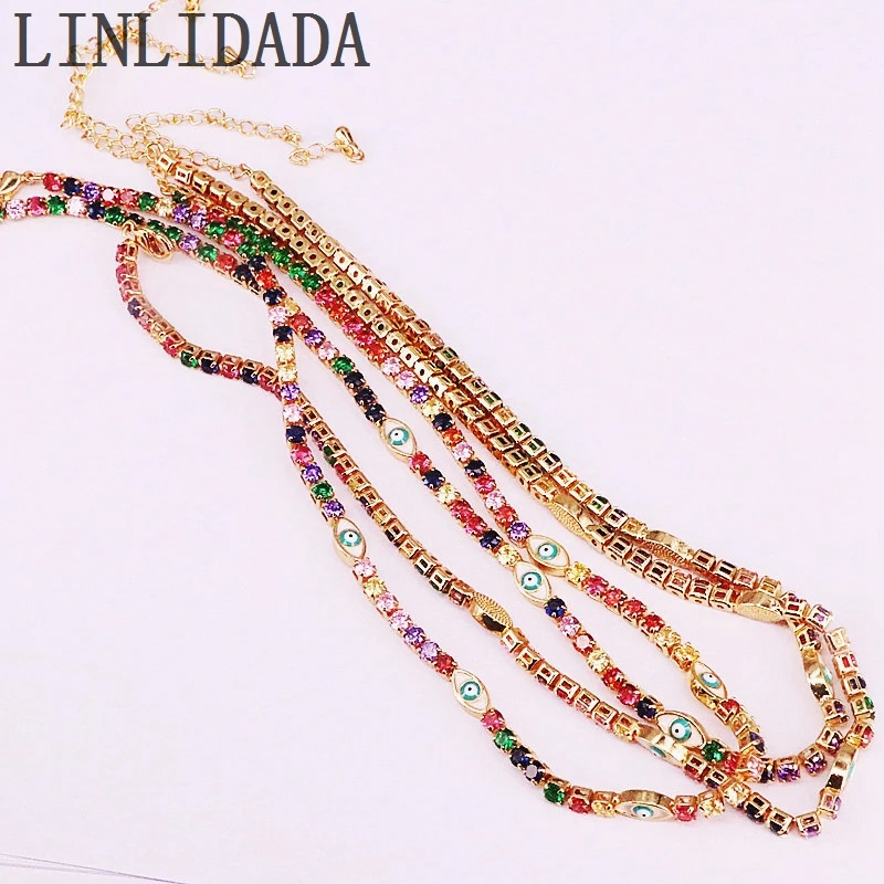 

6 шт. Искрящиеся цветные cz цепи для тенниса милые маленькие эмалированные очаровательные ожерелья-Чокеры ювелирные изделия