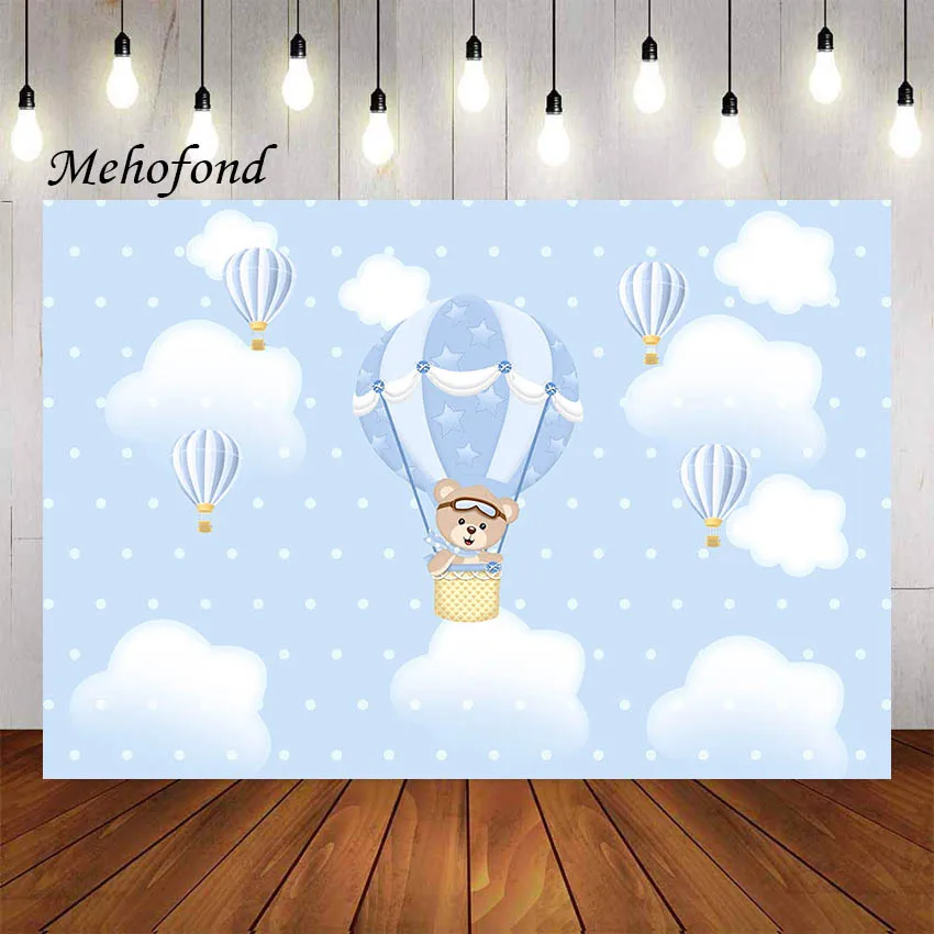 Фон для фотосъемки Mehofon с милым медведем, голубым воздушным шаром, фотореквизит для фотостудии