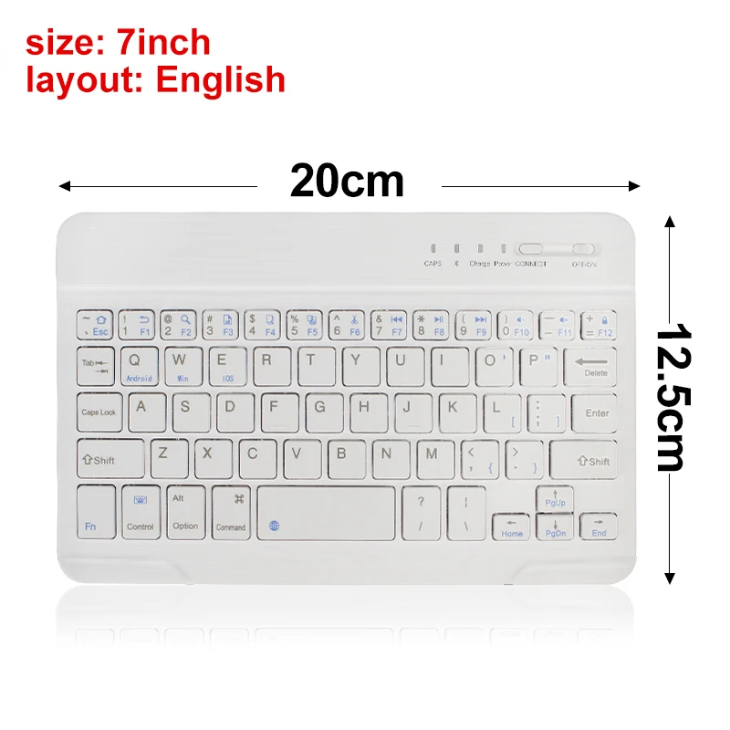 7 in white English Мини Беспроводная клавиатура Bluetooth клавиатура для ipad телефона планшета резиновые колпачки перезаряжаемая клавиатура для Android ios Windows - Цвет: 7 in white English