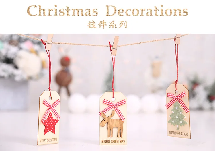 Xmas Tree Ornaments Decor DIY Wood Crafts Merry Christmas Pendant Ornaments Gifts Christmas Decorations for Home
