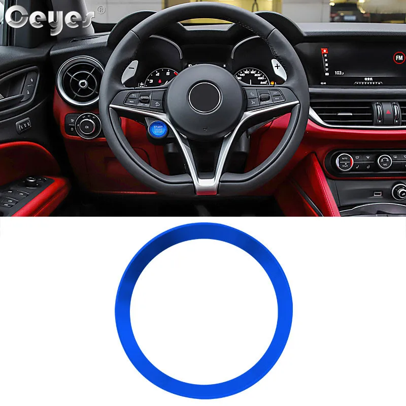 Blue Ring Cover Ceyes автостайлинг кнопка запуска двигателя кольцо Крышка для Alfa Romeo Mito 159 147 156 Giulietta Stelvio 166 аксессуары для интерьера - Название цвета: Blue Ring Cover