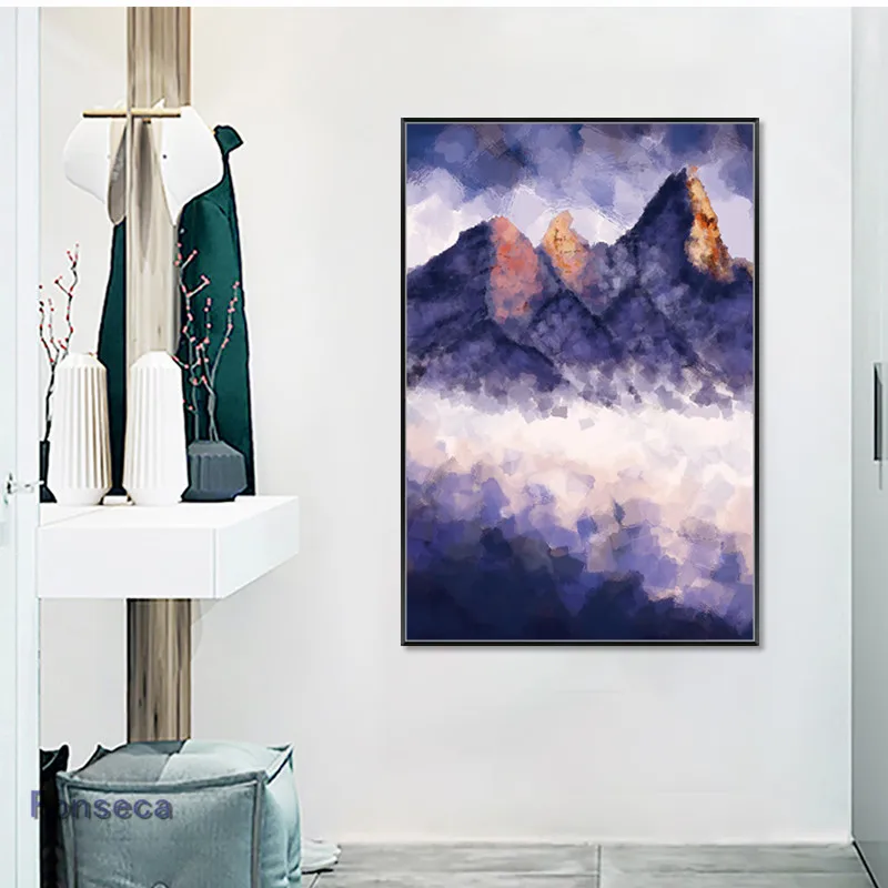 Скандинавский Абстрактный пейзаж холст живопись горы туманный плакат и печать