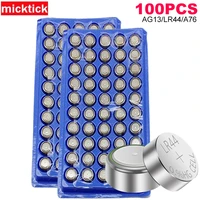 100 pcs ag13 lr44 sr44 357 battery 1 5v a76 gp76 lr 44b l1154c 303 button coin cell batteries for watches toys