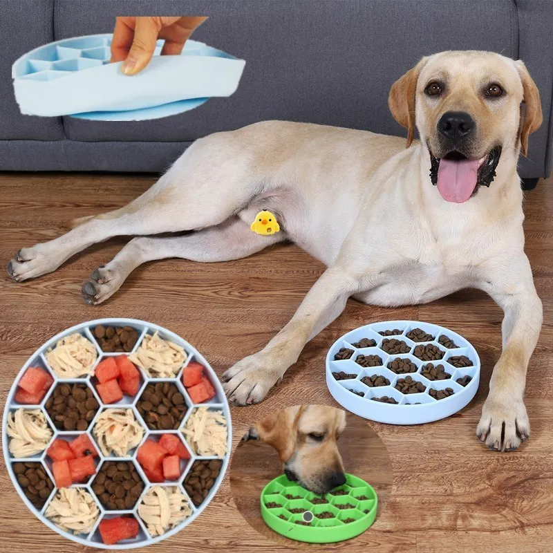 

Pet Dog Slow Feeder Puppy Silicone Suction Cup Honeycomb Slow Food Bowl Slow Down Eating Feeder Food Training Bowl