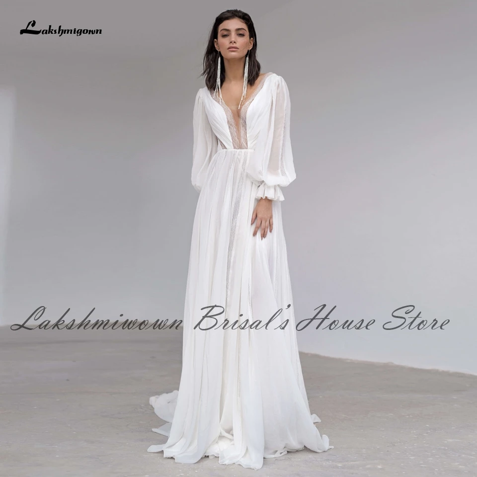 

Шифоновое свадебное платье с длинным рукавом, открытой спиной