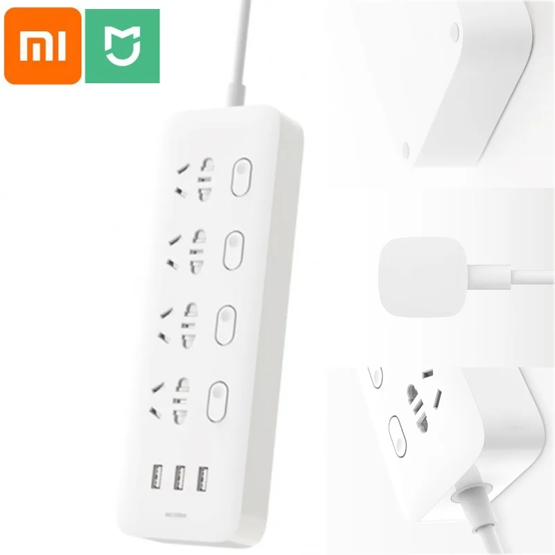 Оригинальный удлинитель xiaomi mijia 4 розетки переключателя подключения 5 В/2 1 А 3 USB