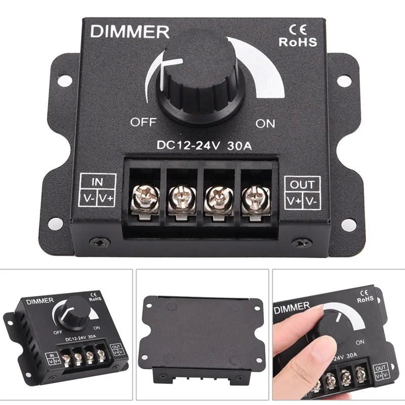 

30A LED Dimmer DC 12V 24V 360W Adjustable Brightness Lamp Bulb Strip Driver Single Color Light Power Supply Controller