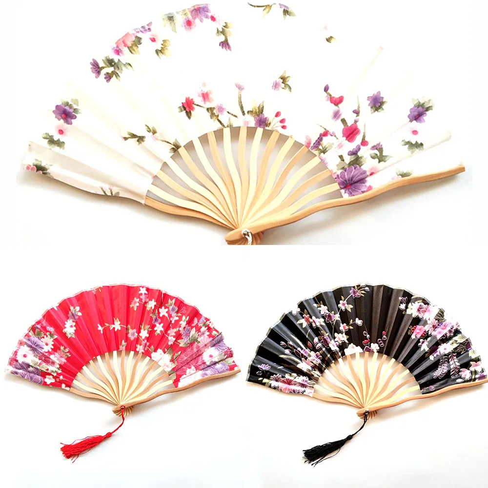 Китайский Японский складной Ручной Веер Черный Шелковый цветок сливы бамбуковый