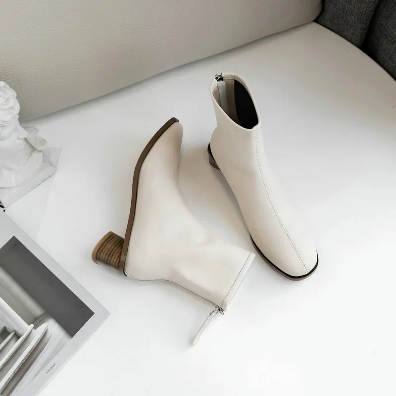 

2020 New The High Quality Superfine Fiber Women's Boots Back Zipper Square Toe Thick High Heels Pumps Party Casual Shoes Woman